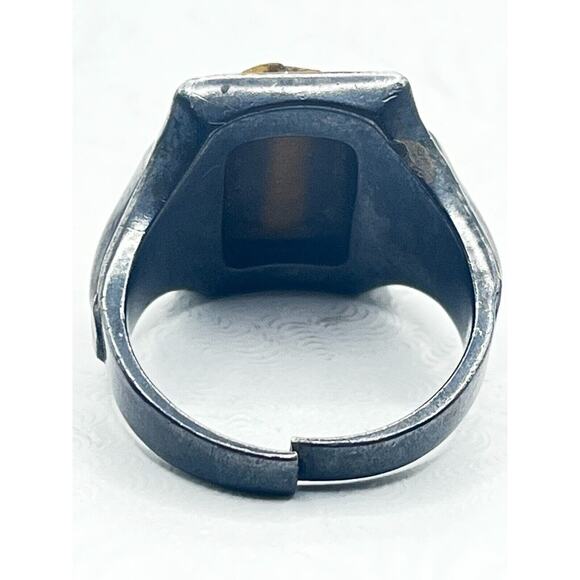 10K Solid Yellow Gold Mens Carved Hematite Roman Soldier Intaglio Cameo Rin Sz 9 - Picture 5 of 5